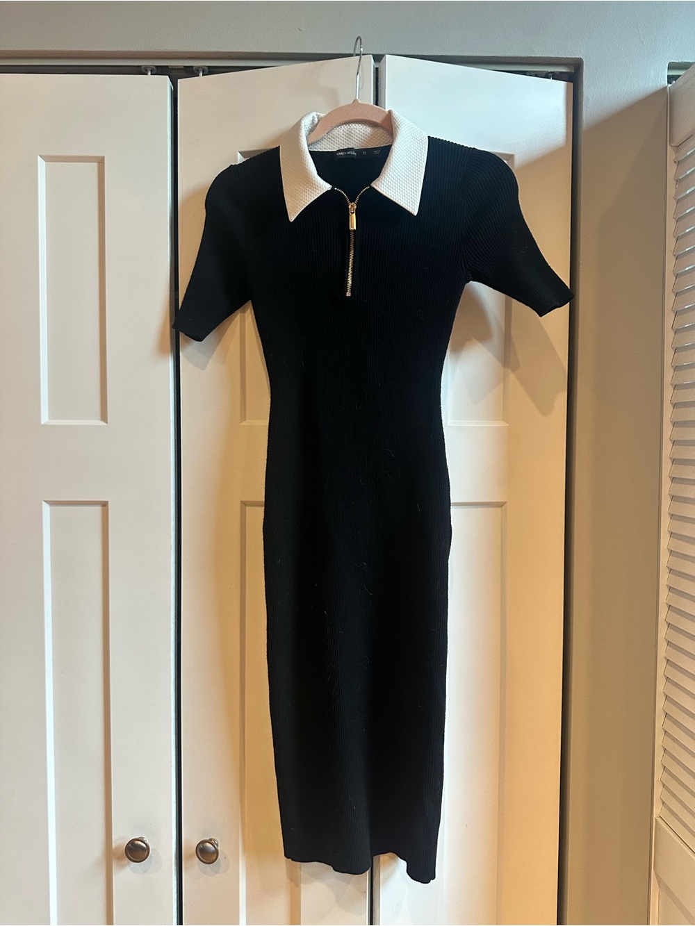 Karen Millen Black Midi Dress with White Collar